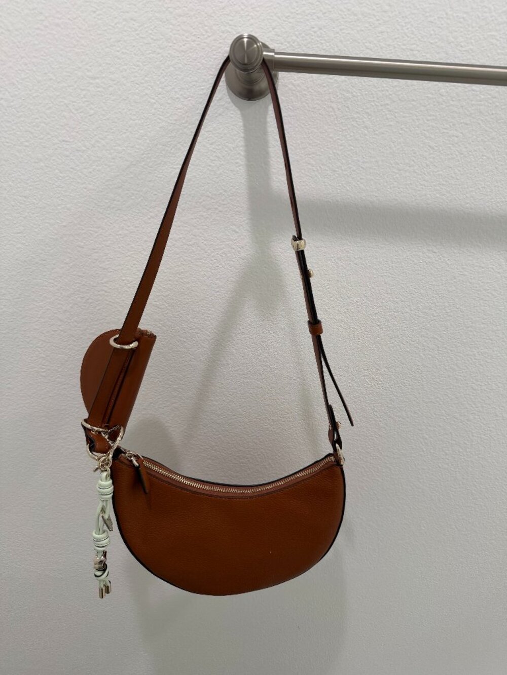 Kate Spade New York Tan Pebbled Leather Crescent Hobo Bag with Pouch